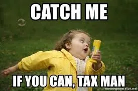 Toddler running in a yellow raincoat: Catch me if you can, tax man